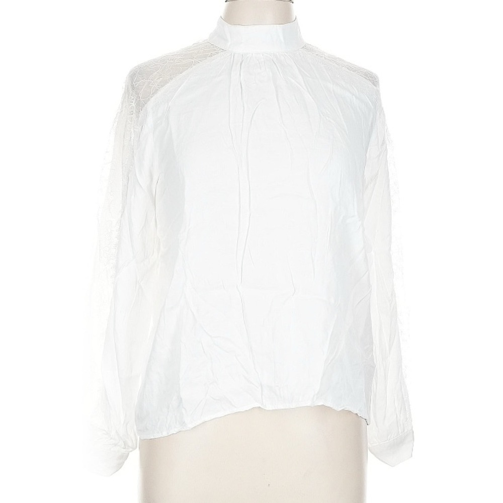 NWT- ZARA Lace Inset Shoulder/Sleeve Blouse w/High Neck